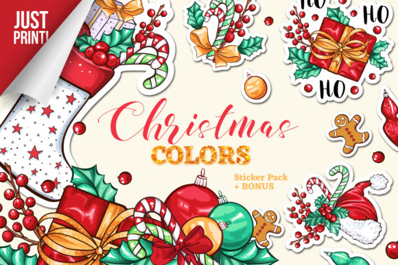 Christmas Colors Vector Sticker Pack for Print Templates