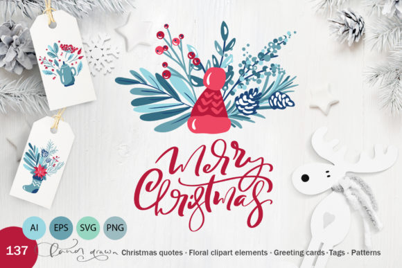 Floral Christmas Holiday Elements for Decorative Design