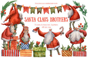 Santa Claus Brothers Watercolor Set Illustrations