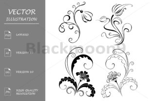 Set Decorative Flowers Illustrations